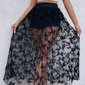 Biker shorts insert lace pleated skirt